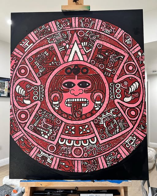 Aztec calendar canvas painting